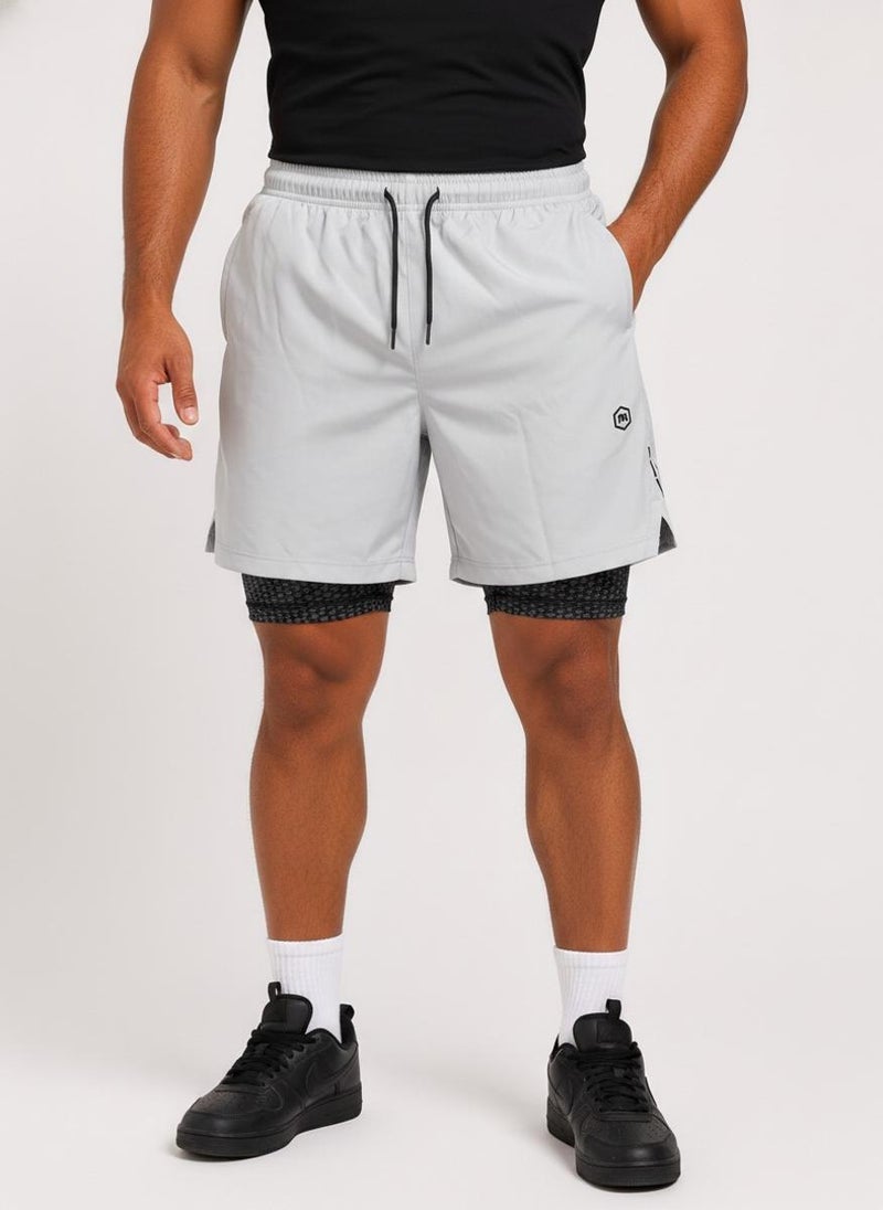 بريما إيس رجالي 2in1 Shorts عشاق الجيم بريميوم Light Grey - Image 1