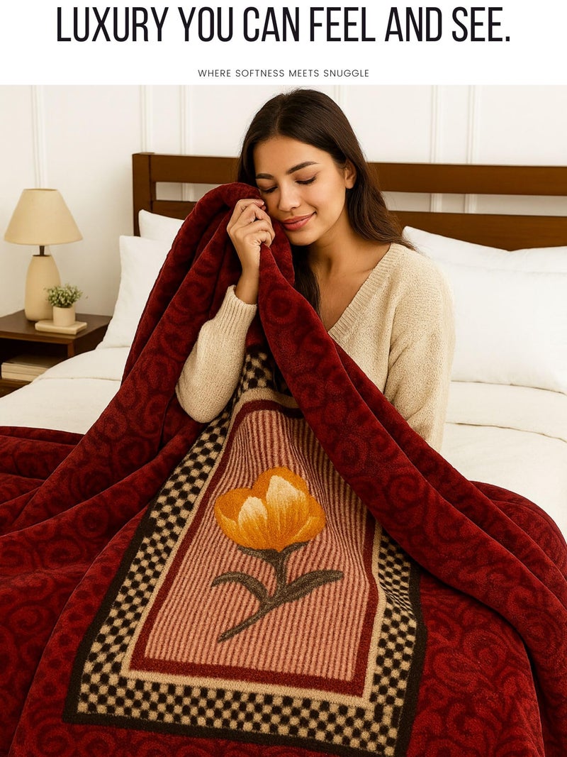 BSB HOME Super Soft Cloudy Printed Double Bed Mink Blanket for Mild Winter Heavy Winter, Single Ply (Layer) Blanket Warm Hot Cozy Lintfree 220 x 230 Cm – 2500 Grams (Classic Tulip Cream Panel Design) - Image 4