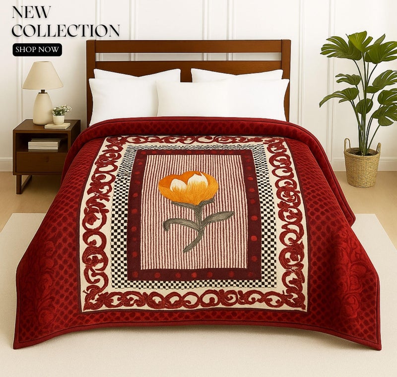 BSB HOME Super Soft Cloudy Printed Double Bed Mink Blanket for Mild Winter Heavy Winter, Single Ply (Layer) Blanket Warm Hot Cozy Lintfree 220 x 230 Cm – 2500 Grams (Classic Tulip Cream Panel Design) - Image 2