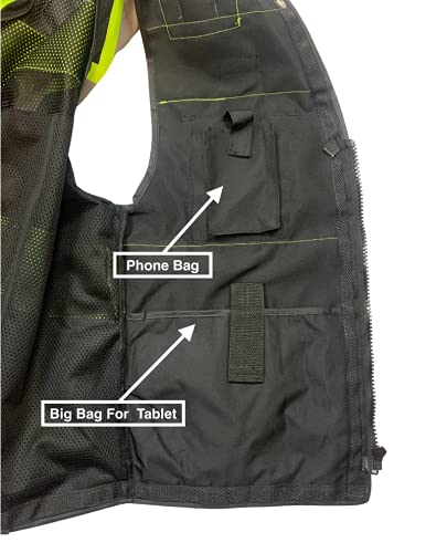 REXZUS Vero1992 Safety Vest Black For Men's Class 2 Heavy Duty Utility Pockets Premium Black Series (X-Large) - Image 5