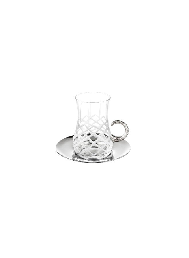 byblos 💎 Hand-engraved Turkish crystal Saudi tea and coffee set – 18 luxurious pieces (6 teacups + 6 stainless steel saucers + 6 Saudi coffee cups) ✨ - Image 4