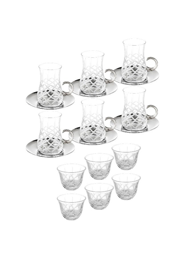 byblos 💎 Hand-engraved Turkish crystal Saudi tea and coffee set – 18 luxurious pieces (6 teacups + 6 stainless steel saucers + 6 Saudi coffee cups) ✨ - Image 3
