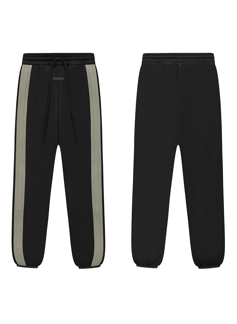 Generic - FOG Street Style American Brand Color Blocking Sweatpants Loose Fit Casual Summer Trousers Trendy Ankle Length Pants Men Women Black and apricot - Image 1