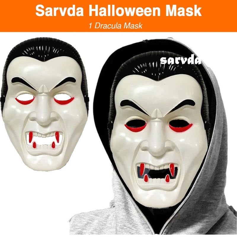 Sarvda Halloween Robe Dress for Men and Women | Cloak For Adults| Robe Vampire Costume with Dracula Mask | Dracula Teeth | Makeup Tattoo | Role Play Horror Haunted Theme Party,red,black,fabric - Image 3