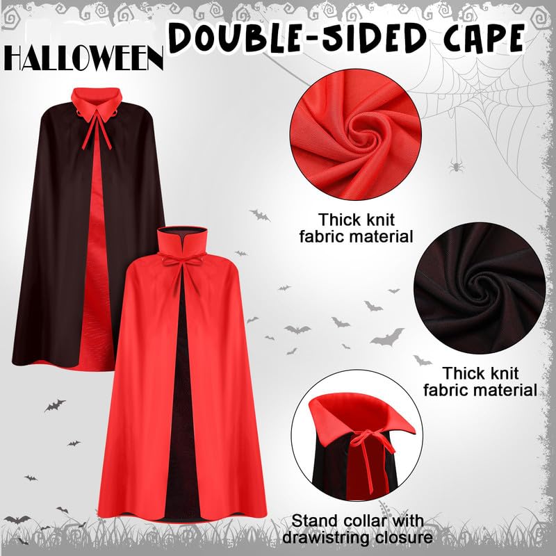 Sarvda Halloween Robe Dress for Men and Women | Cloak For Adults| Robe Vampire Costume with Dracula Mask | Dracula Teeth | Makeup Tattoo | Role Play Horror Haunted Theme Party,red,black,fabric - Image 4