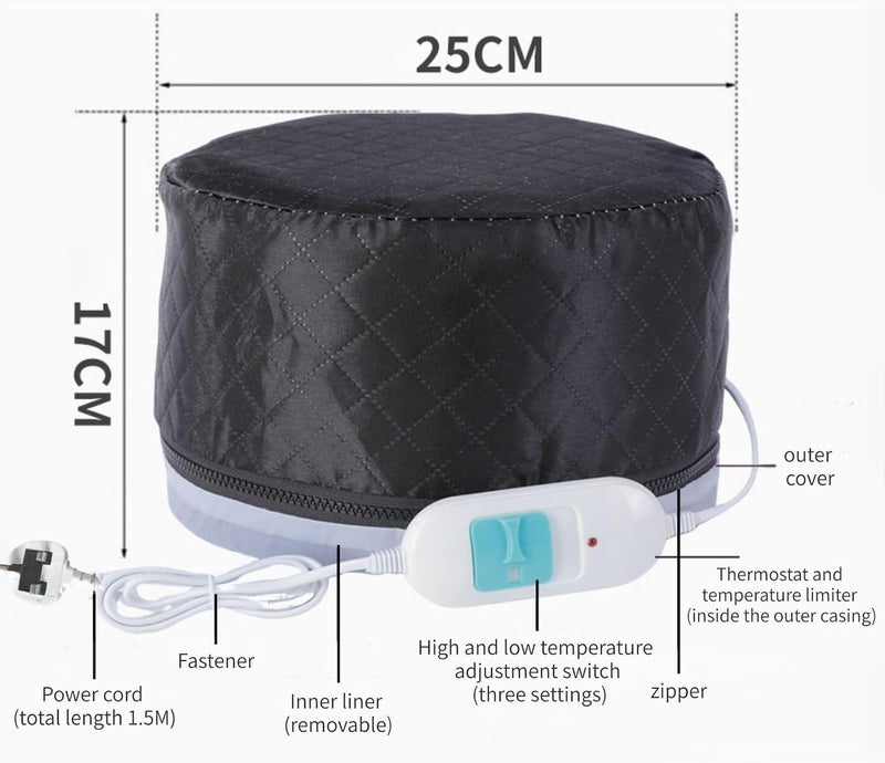 Lullaxx Hair Steam Treatment Cap, Thermotherapy Beauty Steam SPA Cap, Suitable for Natural Home Thermotherapy Oily Hair Care - Deep Care (Black) - Image 3