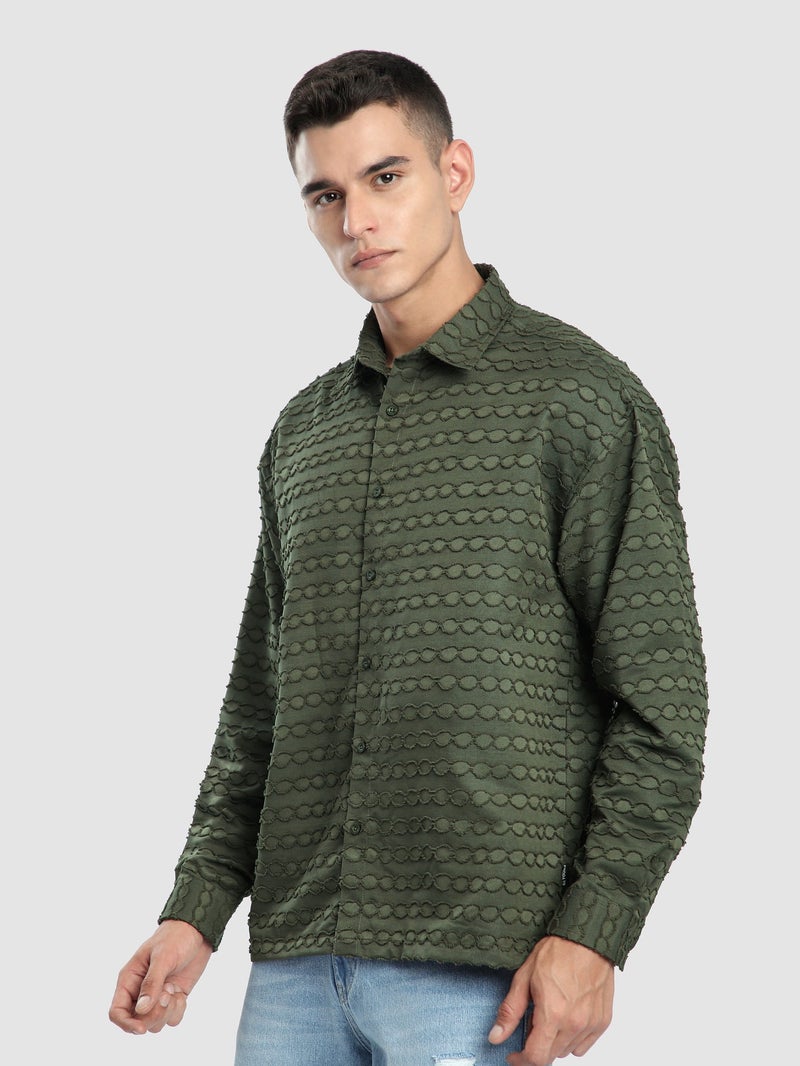 Beyoung Olive Fur Wave Textured Shirt - Image 1