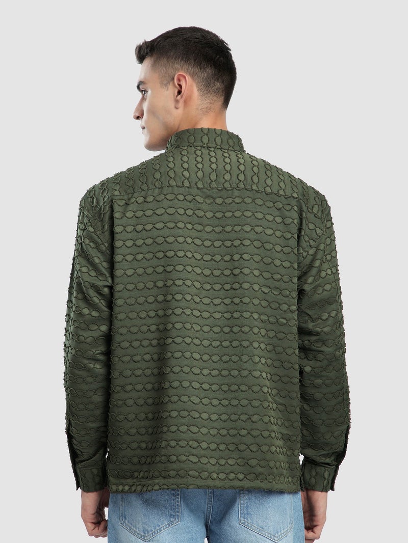 Beyoung Olive Fur Wave Textured Shirt - Image 3