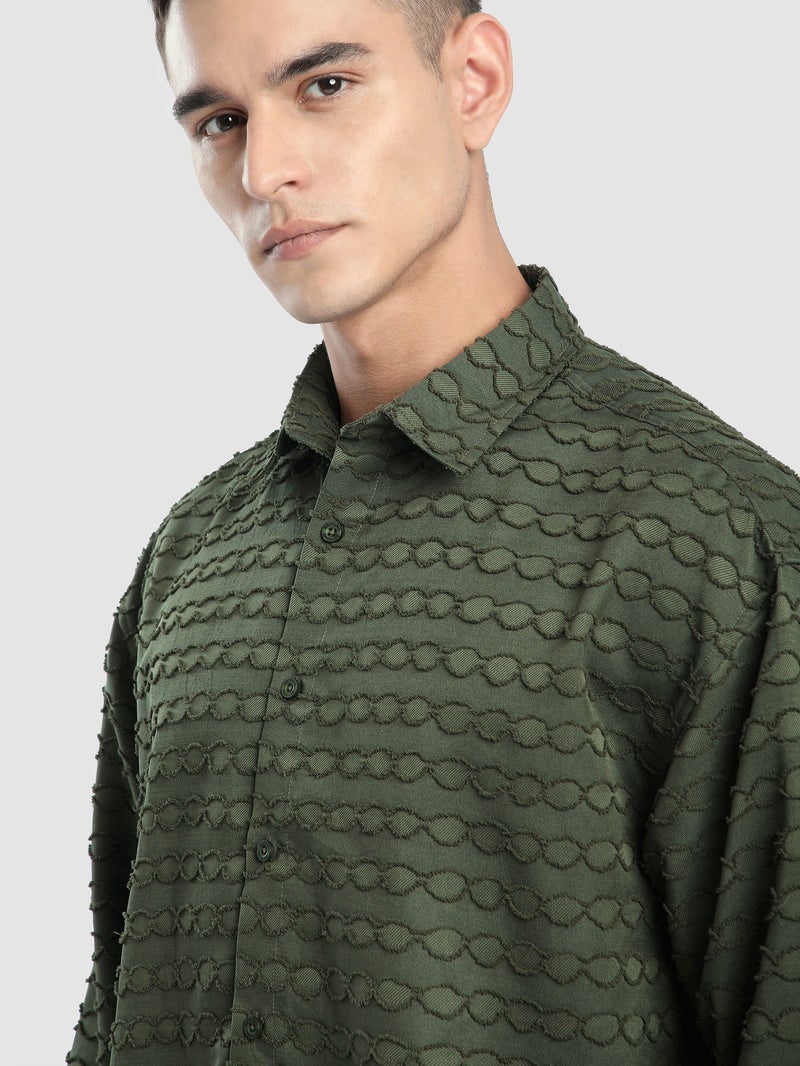 Beyoung Olive Fur Wave Textured Shirt - Image 4