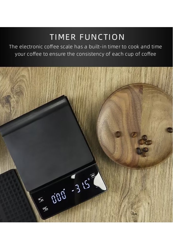 ELFSA - USB Coffee Scale With Timer Kitchen Scale Pour Over V60 Drip Coffee Digital Scale With LCD Display For Cooking Baking Waterproof Mat Weight For Up To 3000G With 0.1G Steps - Image 1