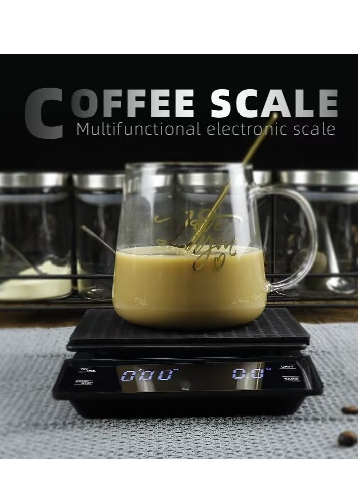 ELFSA - USB Coffee Scale With Timer Kitchen Scale Pour Over V60 Drip Coffee Digital Scale With LCD Display For Cooking Baking Waterproof Mat Weight For Up To 3000G With 0.1G Steps - Image 1