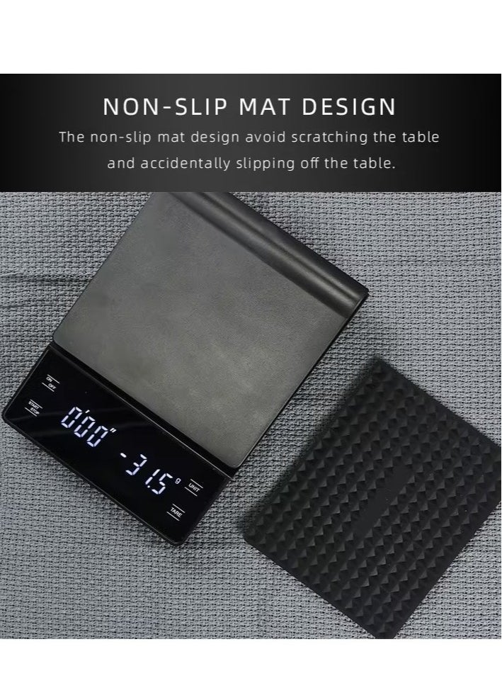 ELFSA - USB Coffee Scale With Timer Kitchen Scale Pour Over V60 Drip Coffee Digital Scale With LCD Display For Cooking Baking Waterproof Mat Weight For Up To 3000G With 0.1G Steps - Image 1