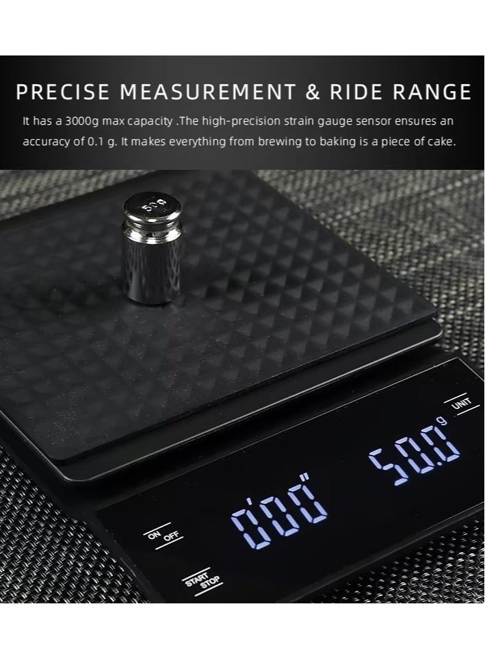 ELFSA - USB Coffee Scale With Timer Kitchen Scale Pour Over V60 Drip Coffee Digital Scale With LCD Display For Cooking Baking Waterproof Mat Weight For Up To 3000G With 0.1G Steps - Image 1
