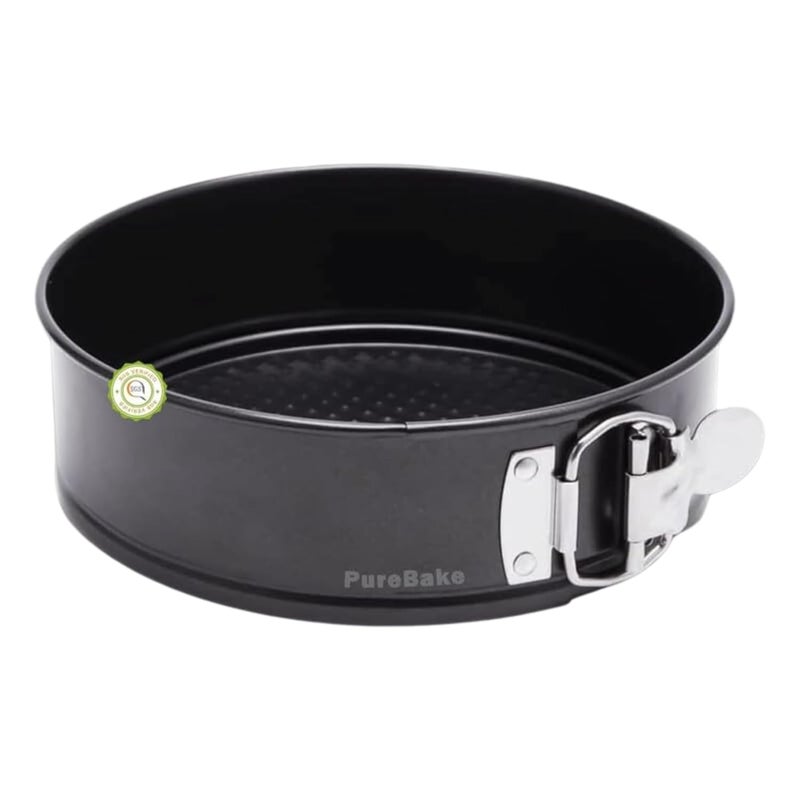 PureBake قوالب كعك معتمدة من SGS عالية الجودة | صينية كعك 8 بوصة - قاعدة قابلة للإزالة مطلية بتفلون، صواني كعك غير لاصقة/مقلاة/صواني للميكروويف، الفرن وأدوات الخبز - سوداء (21.60 سم) - Image 1