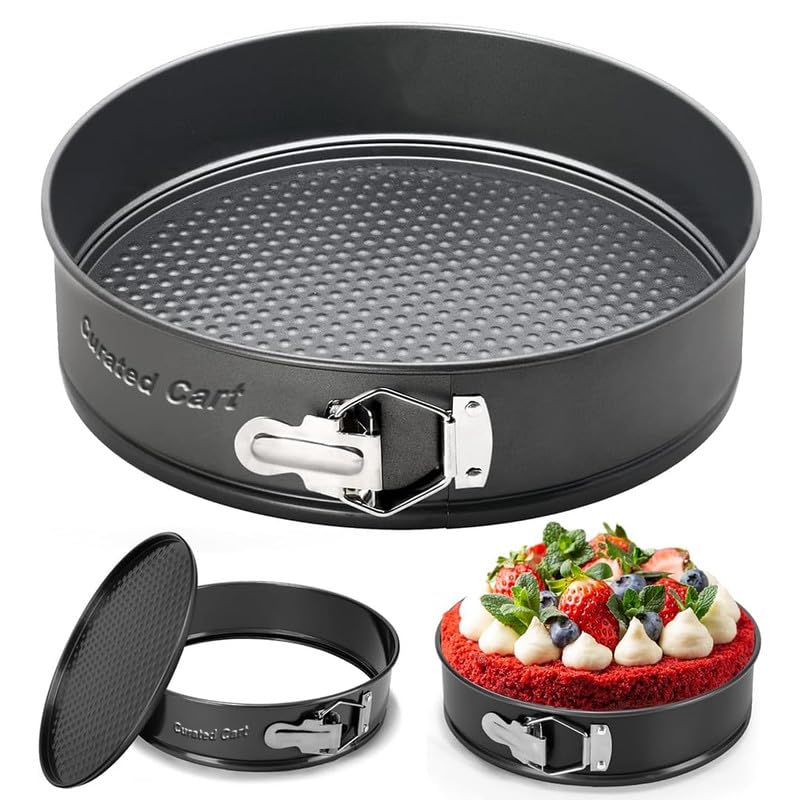 PureBake قوالب كعك معتمدة من SGS عالية الجودة | صينية كعك 8 بوصة - قاعدة قابلة للإزالة مطلية بتفلون، صواني كعك غير لاصقة/مقلاة/صواني للميكروويف، الفرن وأدوات الخبز - سوداء (21.60 سم) - Image 2