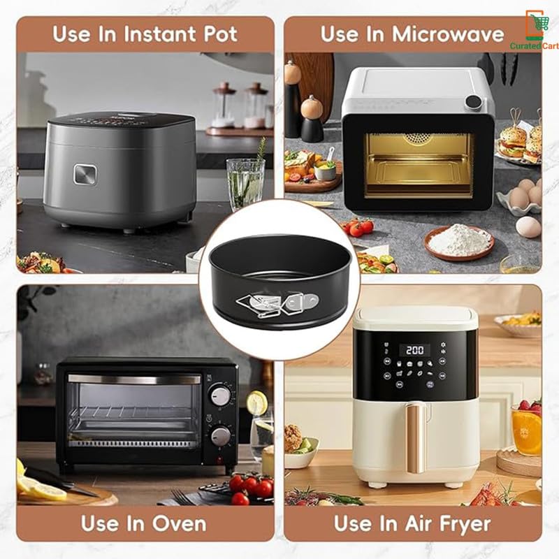 PureBake قوالب كعك معتمدة من SGS عالية الجودة | صينية كعك 8 بوصة - قاعدة قابلة للإزالة مطلية بتفلون، صواني كعك غير لاصقة/مقلاة/صواني للميكروويف، الفرن وأدوات الخبز - سوداء (21.60 سم) - Image 5