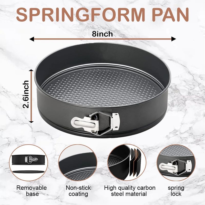 PureBake قوالب كعك معتمدة من SGS عالية الجودة | صينية كعك 8 بوصة - قاعدة قابلة للإزالة مطلية بتفلون، صواني كعك غير لاصقة/مقلاة/صواني للميكروويف، الفرن وأدوات الخبز - سوداء (21.60 سم) - Image 3