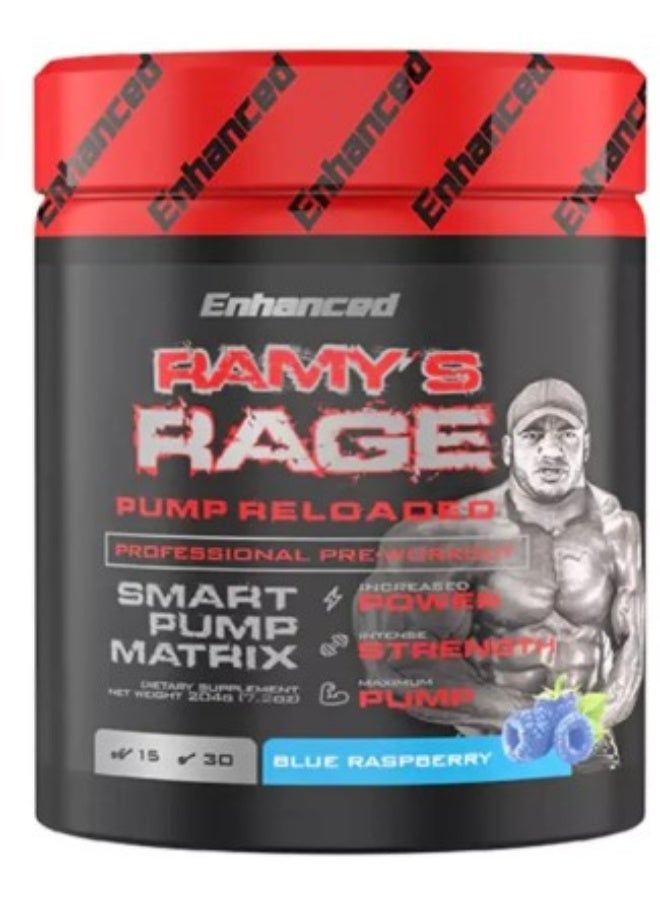 ENHANCED RAMYS RAGE STIM RELOADED  PRE-WORKOUT BLUE RASPBERRY 30 SERVINGS - Image 1