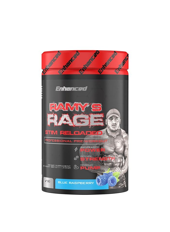 ENHANCED RAMYS RAGE STIM RELOADED  PRE-WORKOUT BLUE RASPBERRY 30 SERVINGS - Image 2