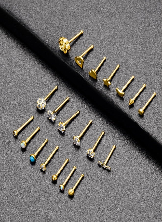 Tornito 20G 20Pcs Nose Ring CZ Nose Stud Retainer L Bone Screw Shaped Nose Piercing Jewelry Set for Women Men Stainless Steel Rose Gold Tone (D:20Pcs,Bone Shaped, Gold Tone) - Image 5