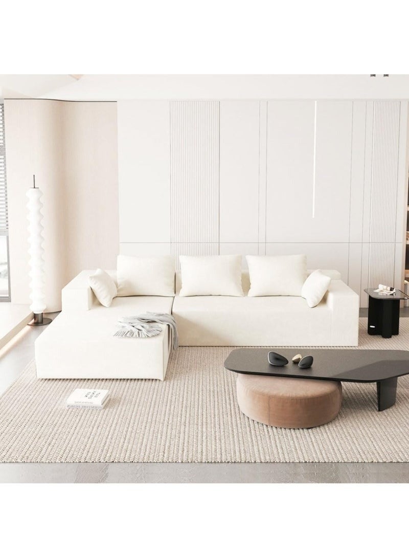 Al Zakharef Furniture Alisa Modern 3-Seater L-Shape Velvet Sofa with Free Pillows – Soft Foam Seating, Solid Wood Frame, Comfortable Color Off White - Image 1