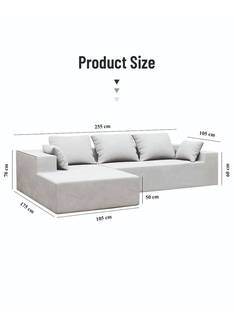 Al Zakharef Furniture Alisa Modern 3-Seater L-Shape Velvet Sofa with Free Pillows – Soft Foam Seating, Solid Wood Frame, Comfortable Color Off White - Image 3