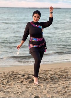 Puritopia Full Black With Colorful Paitings Elegant Burkini For Swimming  - Image 1