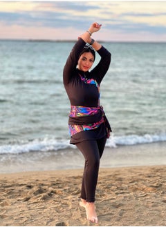 Puritopia Full Black With Colorful Paitings Elegant Burkini For Swimming  - Image 2