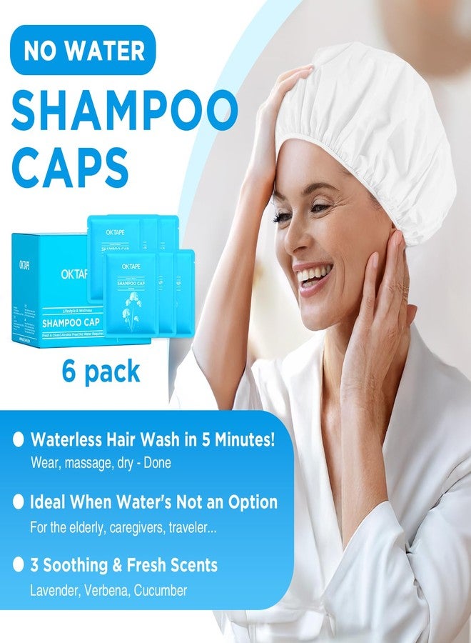 OK TAPE No Water Shampoo Caps (6 Pack) 3 Scents, Rinse Free Shower Cap for Elderly, After Surgery, Camping, Shampoo and Conditioner Hair Wash Cap (Lavender, Verbena and Cucumber Scents) - Image 2