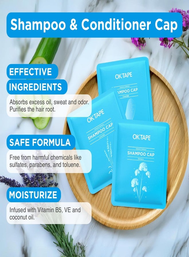 OK TAPE No Water Shampoo Caps (6 Pack) 3 Scents, Rinse Free Shower Cap for Elderly, After Surgery, Camping, Shampoo and Conditioner Hair Wash Cap (Lavender, Verbena and Cucumber Scents) - Image 3