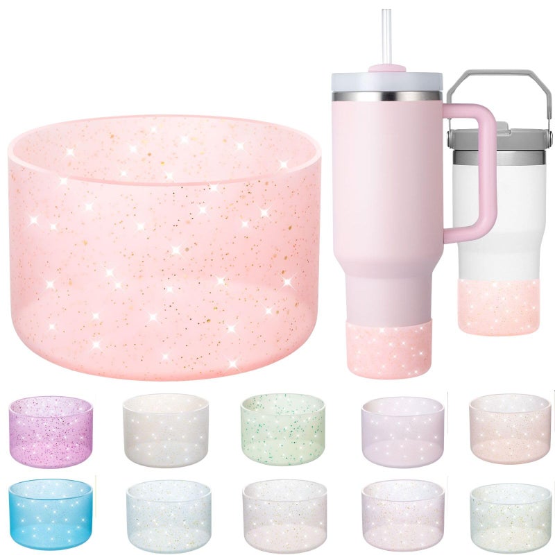 أحذية سيليكون أونلي موري لكأس ستانلي 20-40 أونصة، حذاء لامع لكأس ستانلي آيس فلو 20 30 أونصة، غلاف واقي سفلي لزجاجة مياه هيدروفلاس 12-24 أونصة ملحقات حذاء (خوخي شفاف وردي) - Image 1