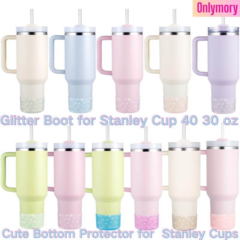 أحذية سيليكون أونلي موري لكأس ستانلي 20-40 أونصة، حذاء لامع لكأس ستانلي آيس فلو 20 30 أونصة، غلاف واقي سفلي لزجاجة مياه هيدروفلاس 12-24 أونصة ملحقات حذاء (خوخي شفاف وردي) - Image 2