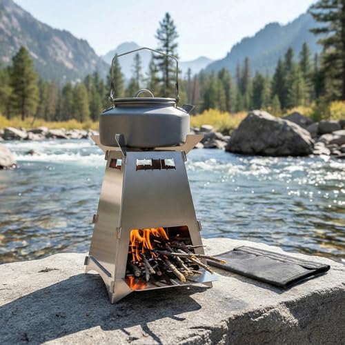 YERGOFE Foldable Portable Camp Stove-Mini Stainless Steel Grid Wood Burning Stove, Portable Collapsible Backpacking Stove Survival Rocket Stove for Hiking Outdoor Tent Camping Picnic,small - Image 2