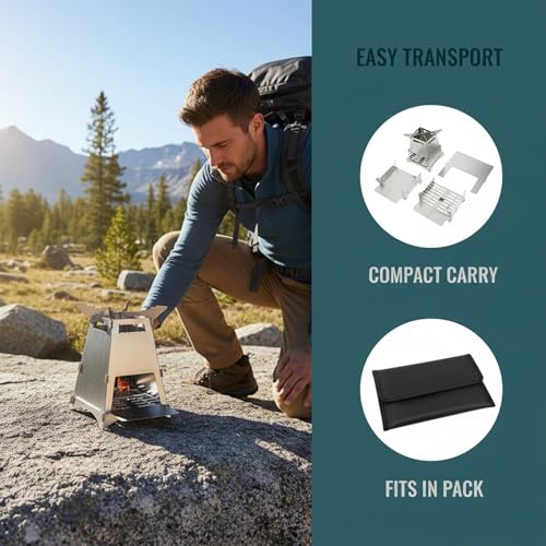YERGOFE Foldable Portable Camp Stove-Mini Stainless Steel Grid Wood Burning Stove, Portable Collapsible Backpacking Stove Survival Rocket Stove for Hiking Outdoor Tent Camping Picnic,small - Image 3