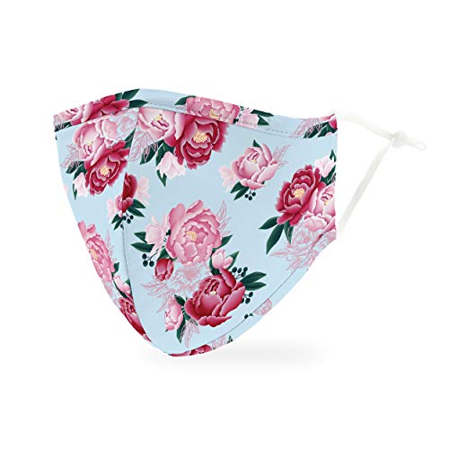 WEDDINGSTAR 3-Ply Adult Washable Cloth Face Mask Reusable and Adjustable with Filter Pocket - Blue Modern Floral - Image 1