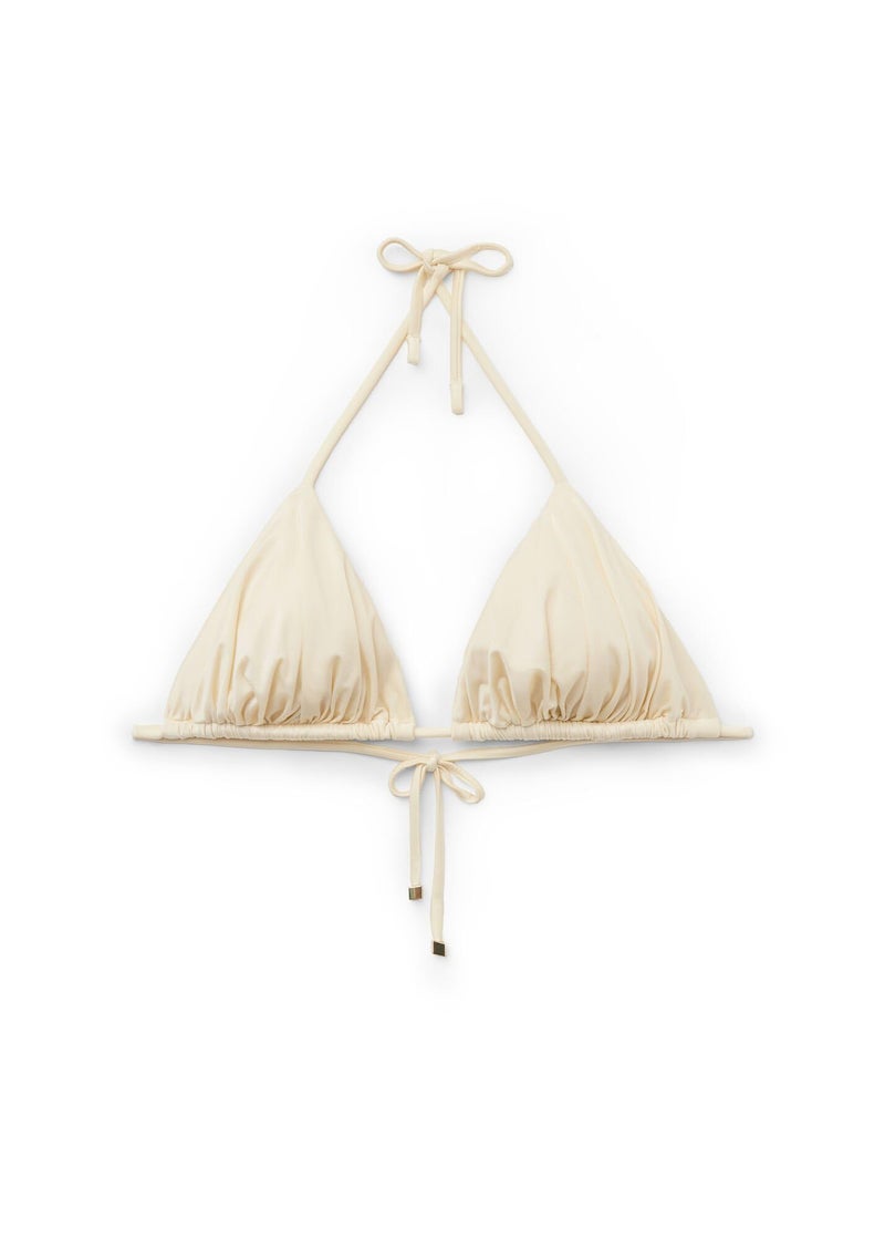CALZEDONIA Woman's Removable Padding Triangle Swimsuit Top Shiny Satin in Cream, Size S - Image 1
