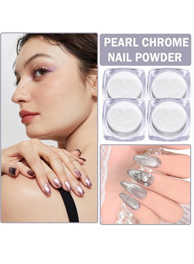 ماكس فاين 4 نفس الصناديق مسحوق اللؤلؤ، مسحوق أظافر أورورا شفاف مثلج، مسحوق الحرباء المجسم بألوان قوس قزح النيون من الكروم قزحي الألوان بيرليسسينت عالي اللمعان لفن الأظافر - Image 2