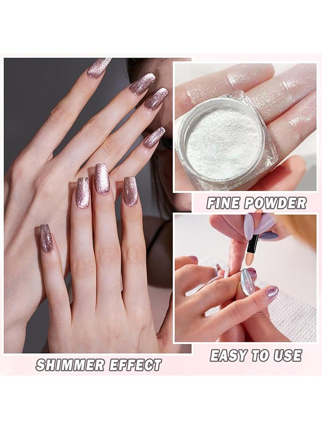 ماكس فاين 4 نفس الصناديق مسحوق اللؤلؤ، مسحوق أظافر أورورا شفاف مثلج، مسحوق الحرباء المجسم بألوان قوس قزح النيون من الكروم قزحي الألوان بيرليسسينت عالي اللمعان لفن الأظافر - Image 3