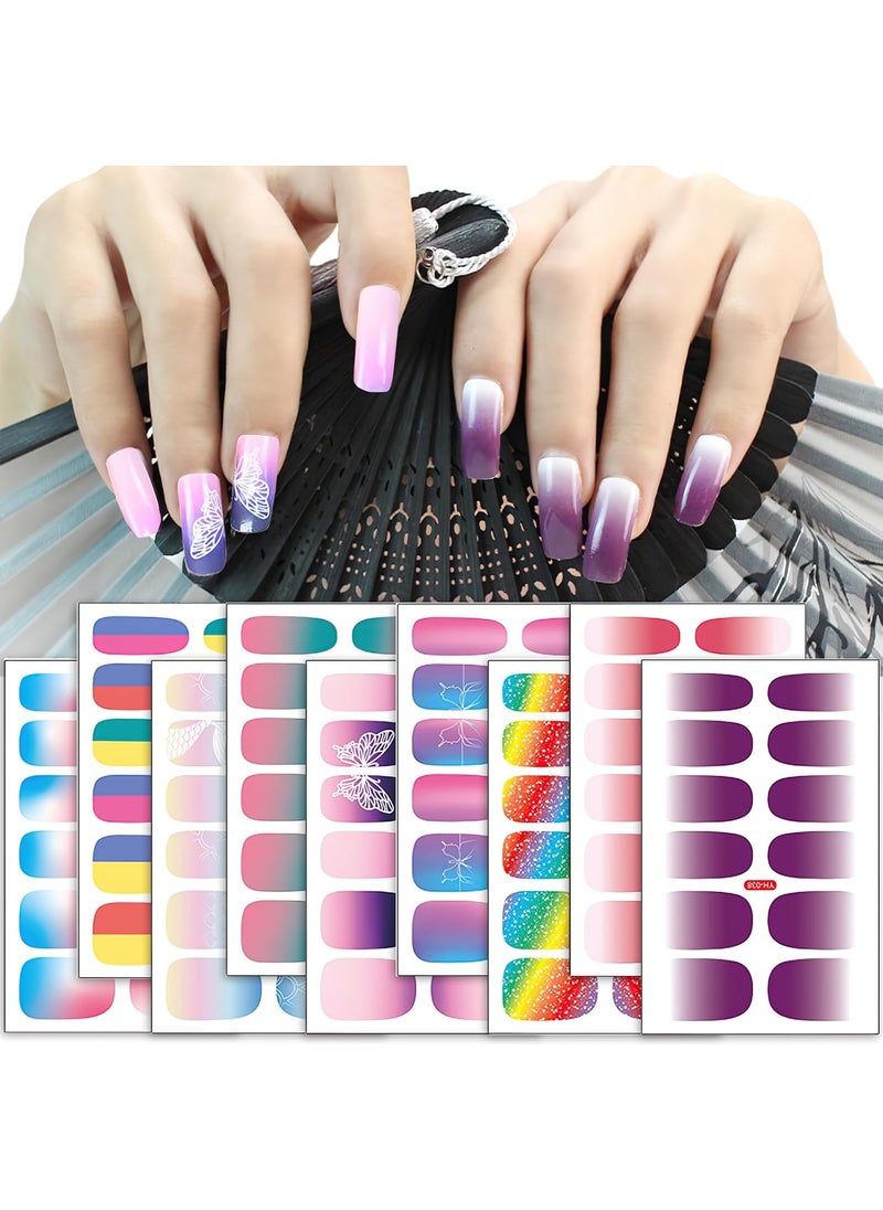 BASEMMAHER 9 Sheets Glitter Colorful Full Nail Wraps Stickers Gradient Rainbow Butterfly Mermaid Nail Polish Strips Full Nail Wraps DIY Self-Adhesive Nail Art Decals for Women Girls Manicure Accessories 
