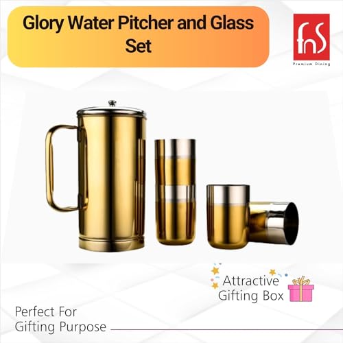 FNS Glory Gold 5 Pcs Stainless Steel Pitcher And Glass Set Dual Tone (1 Pitcher And 4 Glasses), 1.5 L - Image 4