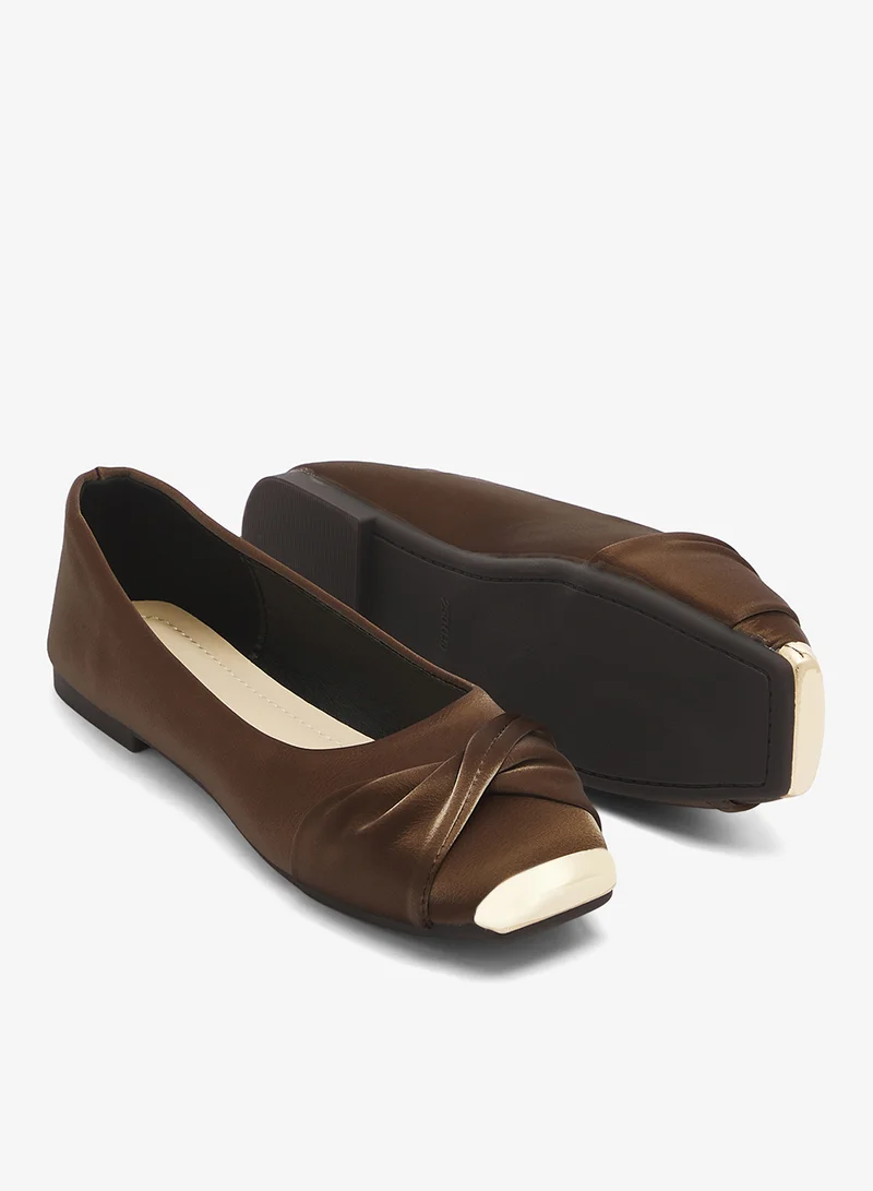 Ella Brown Velvet Ballet Flats With Gold Detail for Women | Best Price UAE