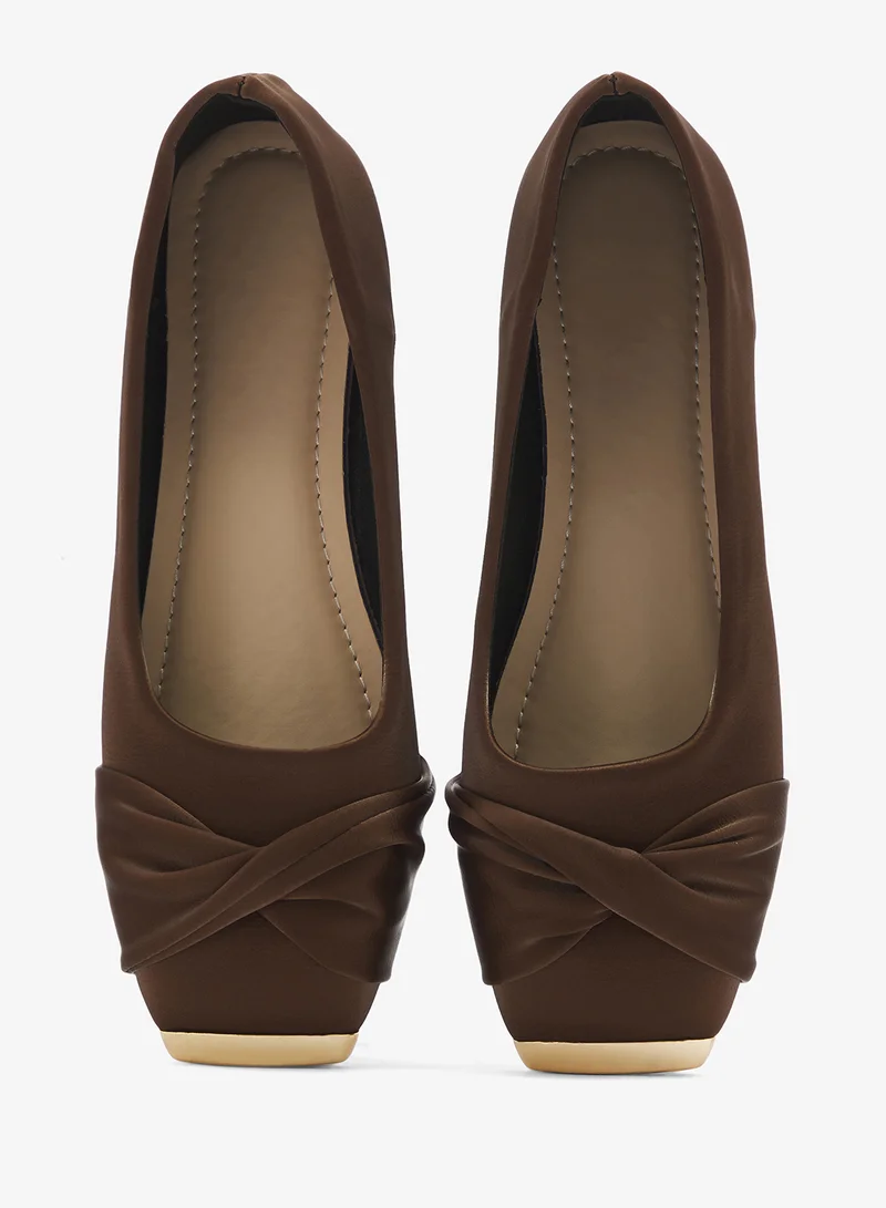 Ella Brown Velvet Ballet Flats With Gold Detail for Women | Best Price UAE