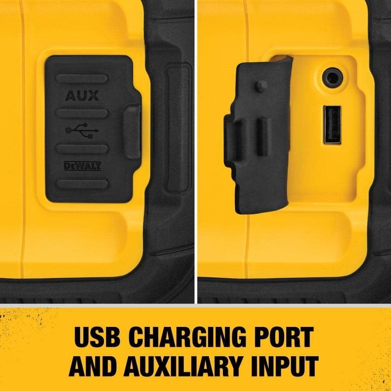 DEWALT مكبر صوت DEWALT 20V MAX بلوتوث مدى 100 قدم متين لمواقع العمل حاملة هاتف مضمنة تدوم 810 ساعات بشحنة واحدة DCR010 - Image 5