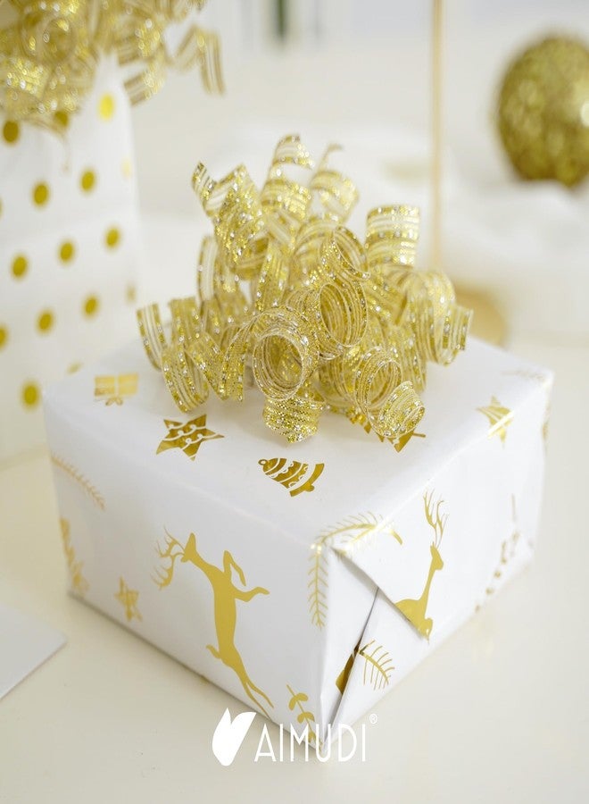 AIMUDI Metallic Gold Curly Bows for Gift Wrapping 5'' Christmas Burst Ribbon Bows Self Adhesive Gift Bows for Presents, Treat Bags, Wine Bottles Party Holiday Wedding Christmas Decoration - 6 Counts - Image 5