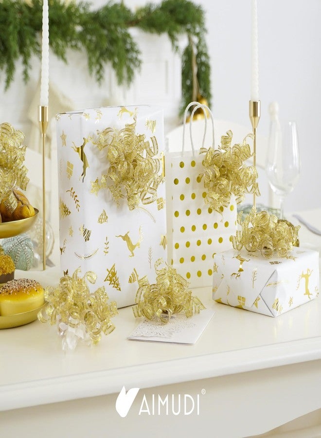 AIMUDI Metallic Gold Curly Bows for Gift Wrapping 5'' Christmas Burst Ribbon Bows Self Adhesive Gift Bows for Presents, Treat Bags, Wine Bottles Party Holiday Wedding Christmas Decoration - 6 Counts - Image 2