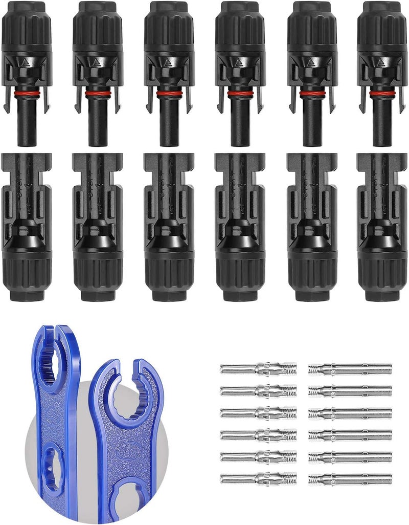 BougeRV 12 PCS Solar Connectors with Spanners Solar Panel Cable Connectors 6 Pairs Male/Female(10AWG) - Image 1