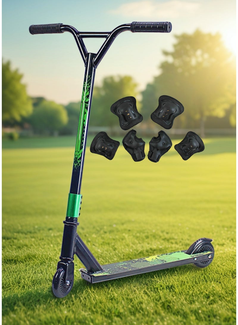 إيزي فيتشور سكوتر حركات بهلوانية احترافي خفيف الوزن من إيزي فيوتشر - عجلتان، عجلات ألومنيوم 110 مم، سطح شريط قبضة، مقبض عريض على شكل حرف T، فرامل فولاذية، سكوتر حركات بهلوانية 360 درجة للمستخدمين المبتدئين والمتوسطين، بما في ذلك مجموعة معدات الحماية - Image 5