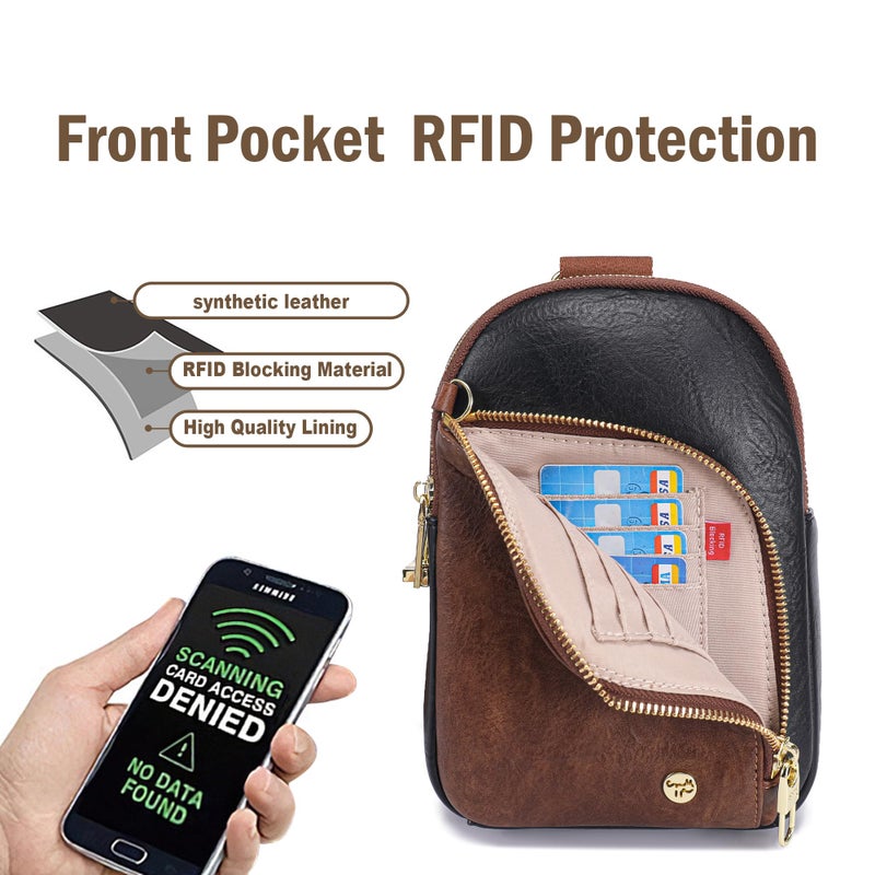 INICAT RFID Blocking Sling Bag, Anti Theft Crossbody Bag for Women, Travel Fanny Pack Style Purse, Vegan Leather(Black Brown) - Image 4