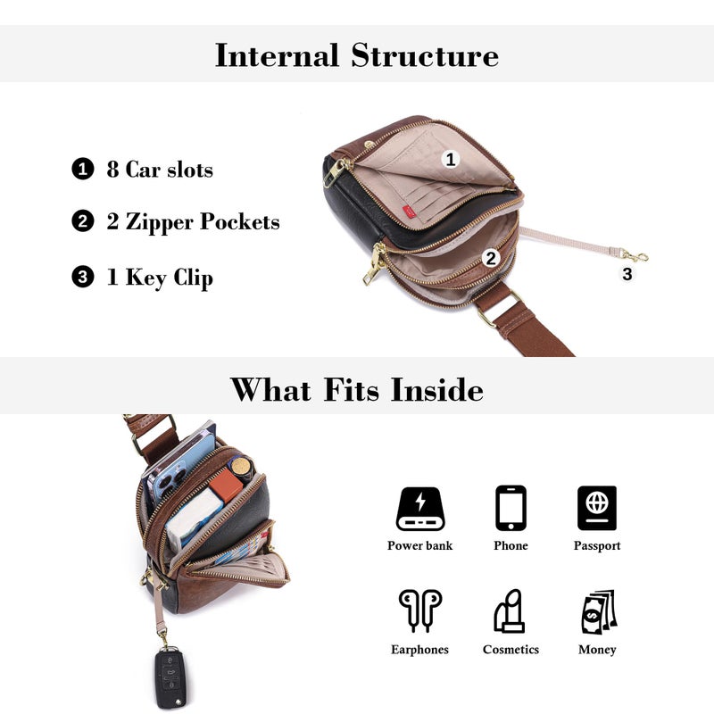 INICAT RFID Blocking Sling Bag, Anti Theft Crossbody Bag for Women, Travel Fanny Pack Style Purse, Vegan Leather(Black Brown) - Image 5