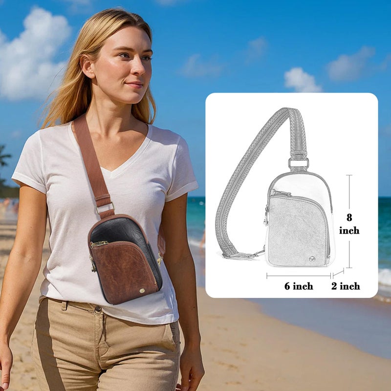 INICAT RFID Blocking Sling Bag, Anti Theft Crossbody Bag for Women, Travel Fanny Pack Style Purse, Vegan Leather(Black Brown) - Image 2